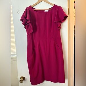 Calvin Klein Pink Sheath Dress with Flutter Sleeves for Weddings